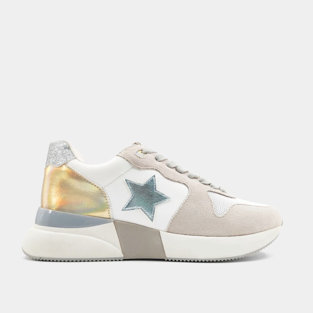 NEW!! ShuShop Stylish Women's Patricia Star Sneakers in Light Grey Size 9M